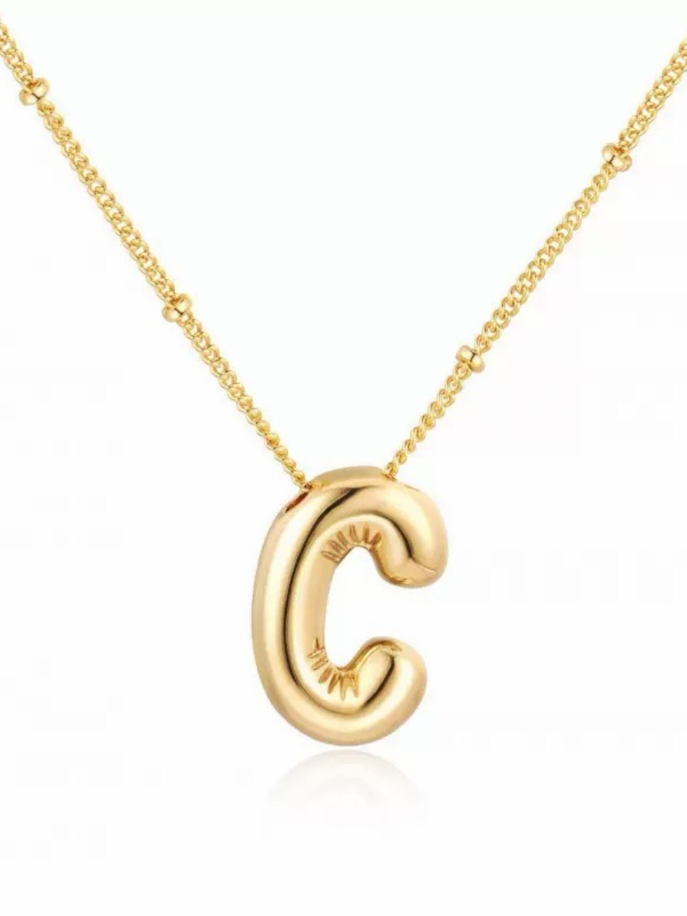 18K Gold Plated Initial C Pendant Bubble Balloon Letter Necklace Gold Jewerly